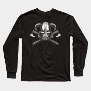 Viking Skull in Helmet and Crossed Axes Graphic Long Sleeve T-Shirt